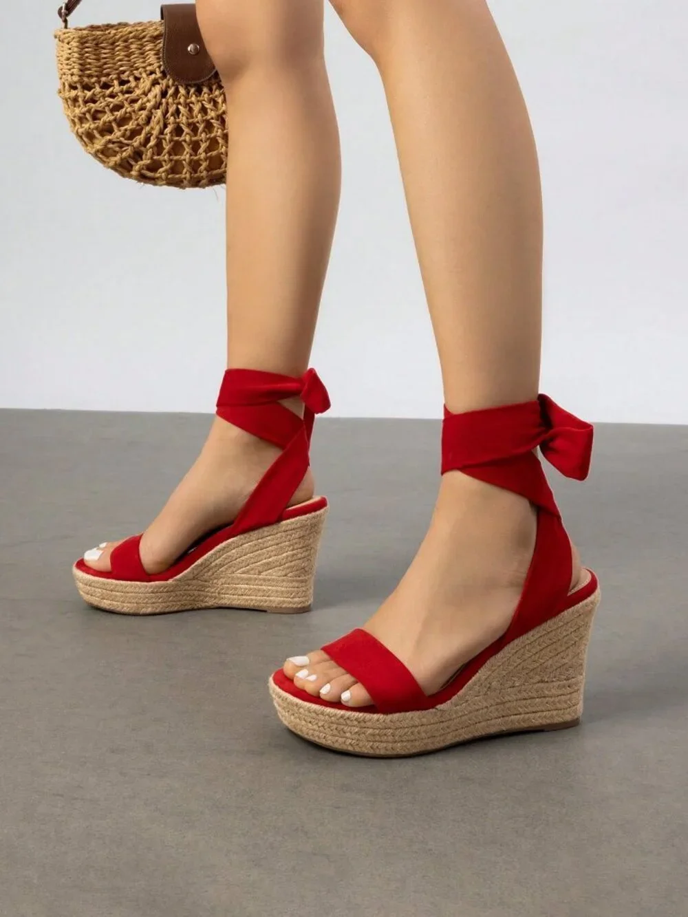 Red Women's Platform  Open Toe Espadrilles Wedges Sandals Shoes - Picture 3 of 8